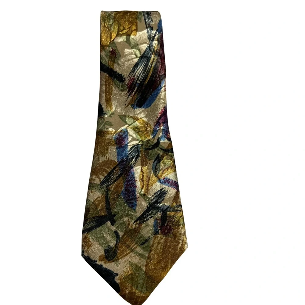 Vintage Pascal Tie Abstract Metallic Shiny Hand Made Wide Necktie E28‎